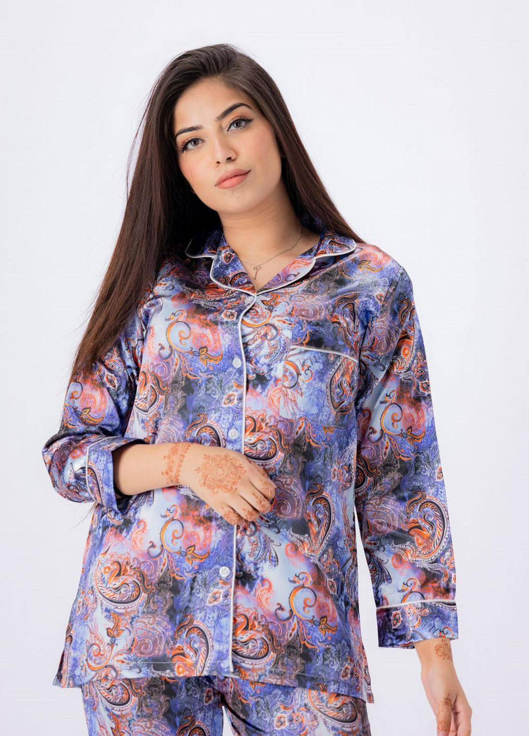 Valerie Night Wear Printed Satin Pajama Set VL-GLOSSY-08