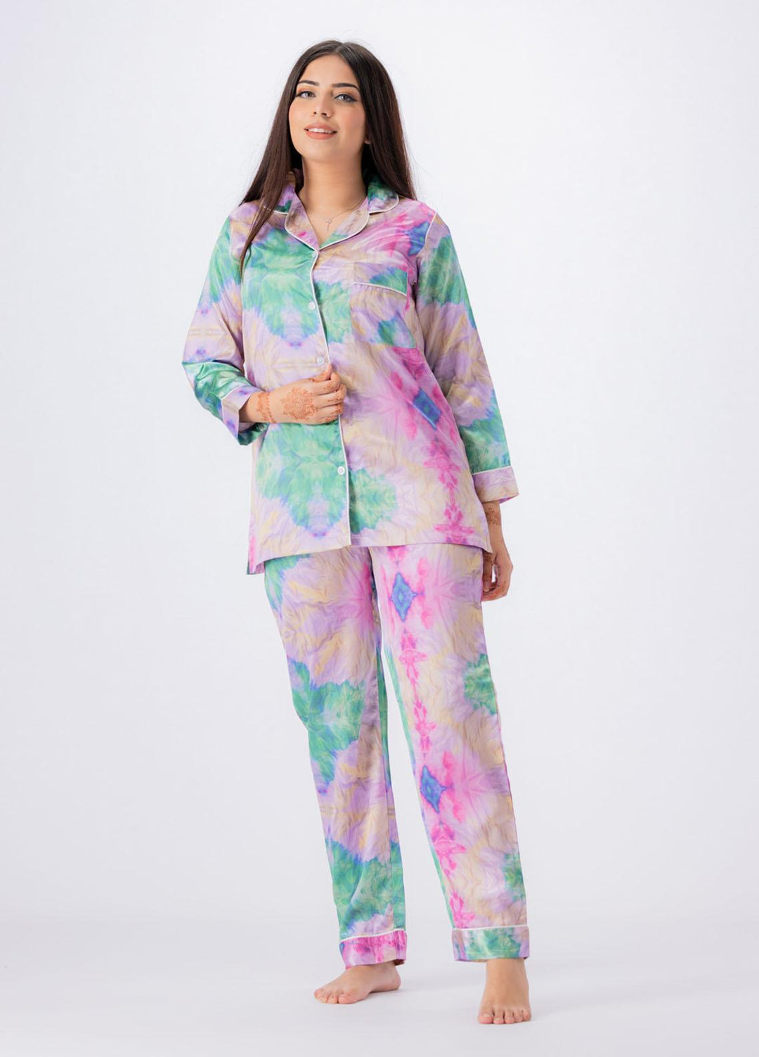 Valerie Night Wear Printed Satin Pajama Set VL-GLOSSY-12