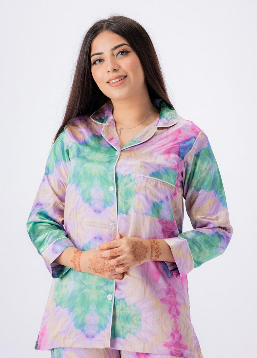 Valerie Night Wear Printed Satin Pajama Set VL-GLOSSY-12