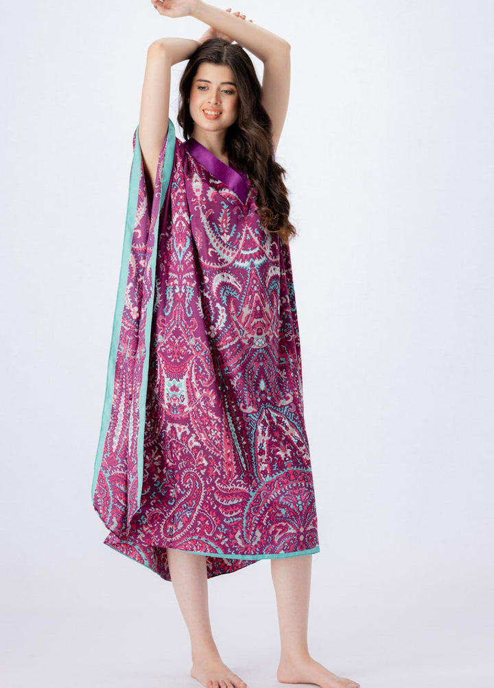 Valerie Short Caftan Collection 2022 Printed Satin Short Caftan Free Size  VKAF-1022-111 - Night Dress