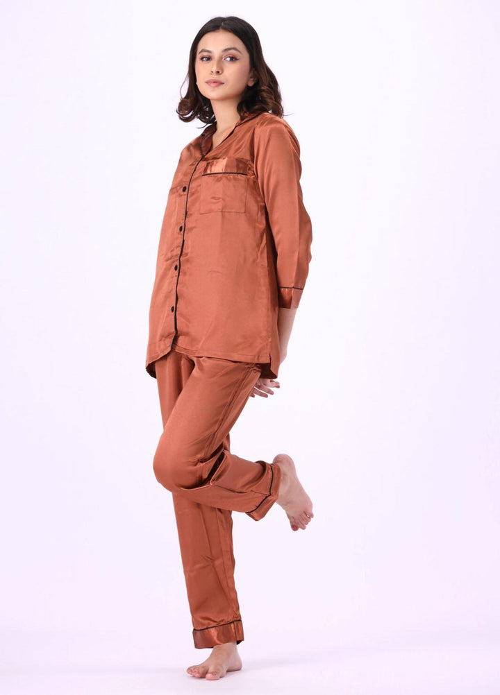 Valerie Night Wear Printed Satin Pajama Set VL-GORGEOUS-BRW