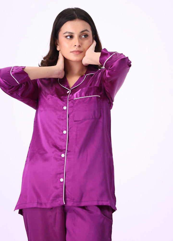 Valerie Night Wear Printed Satin Pajama Set VL-GORGEOUS-PUR