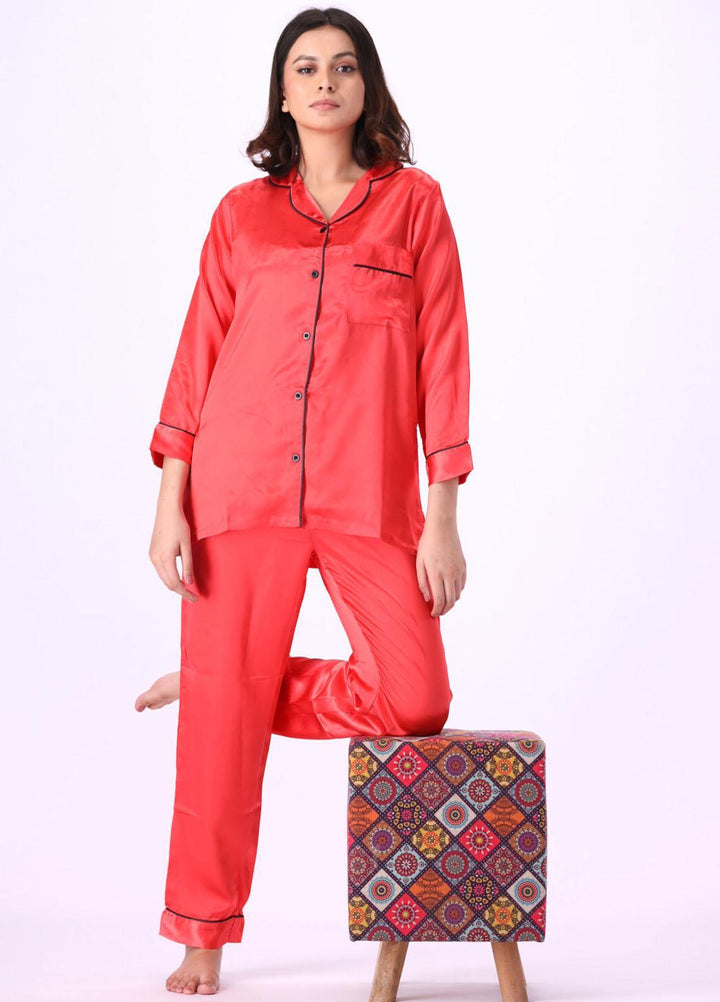 Valerie Night Wear Printed Satin Pajama Set VL-GORGEOUS-RED