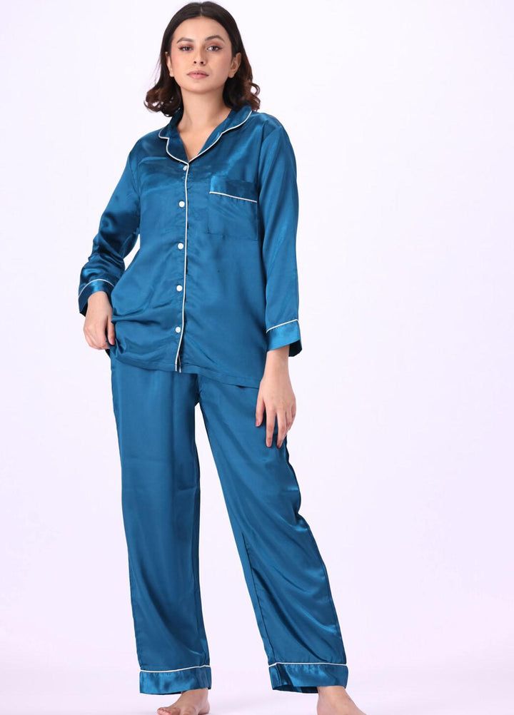 Valerie Night Wear Printed Satin Pajama Set VL-GORGEOUS-TEAL