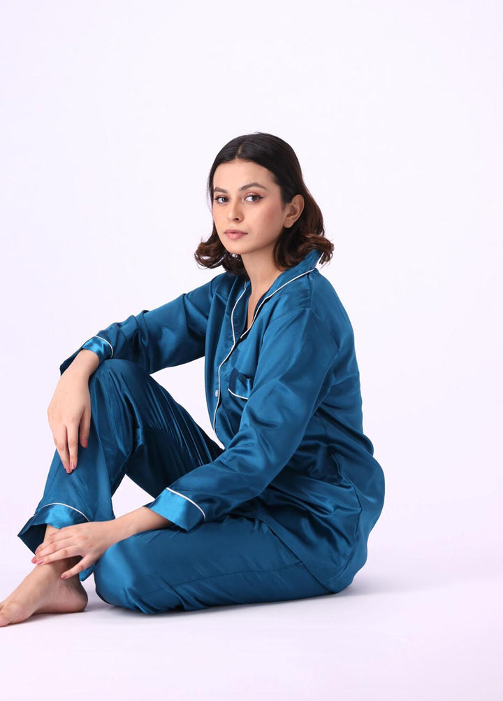 Valerie Night Wear Printed Satin Pajama Set VL-GORGEOUS-TEAL