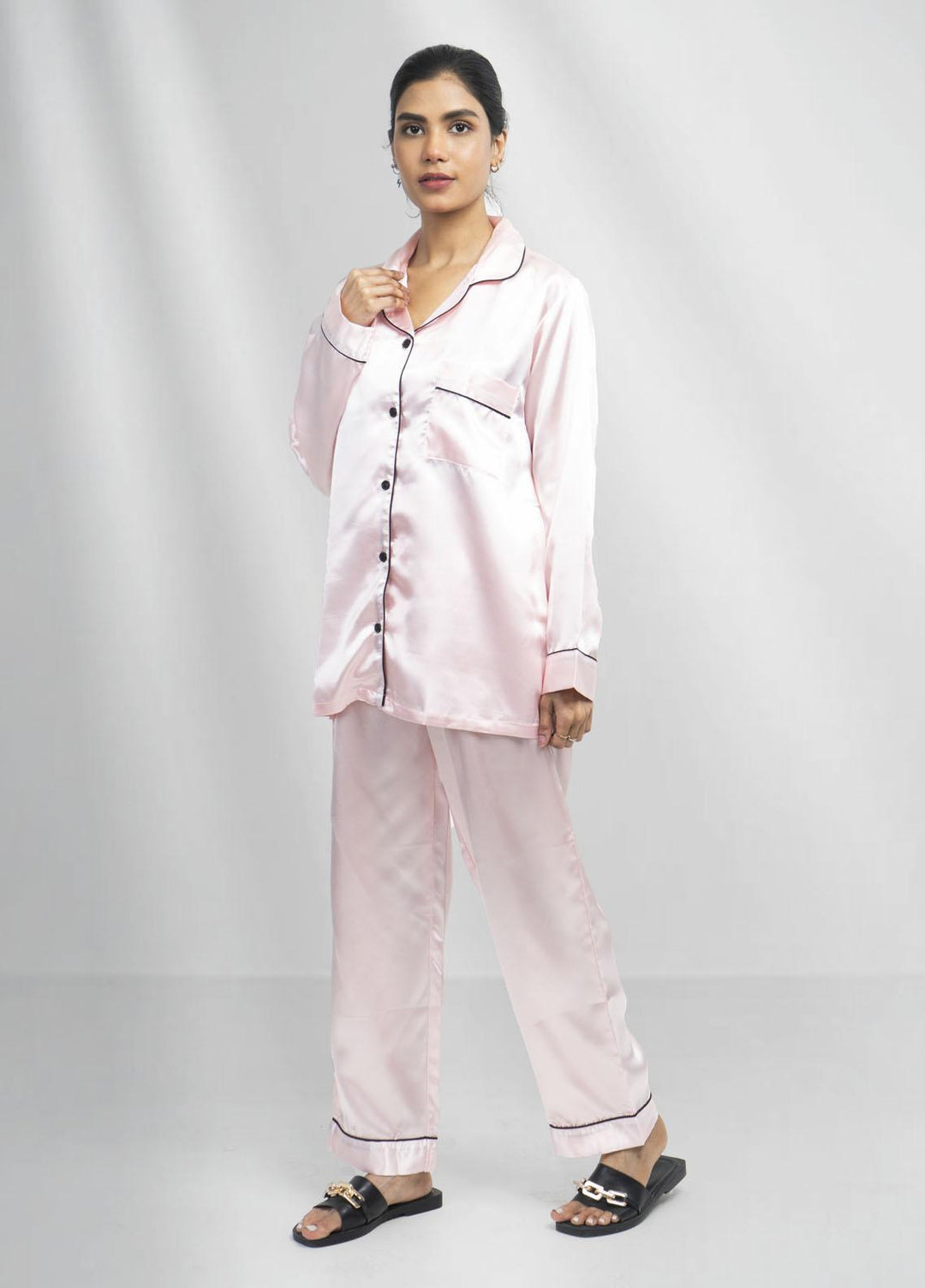 Valerie Night Wear Printed Satin Pajama Set VL-GORGEOUS-PNK