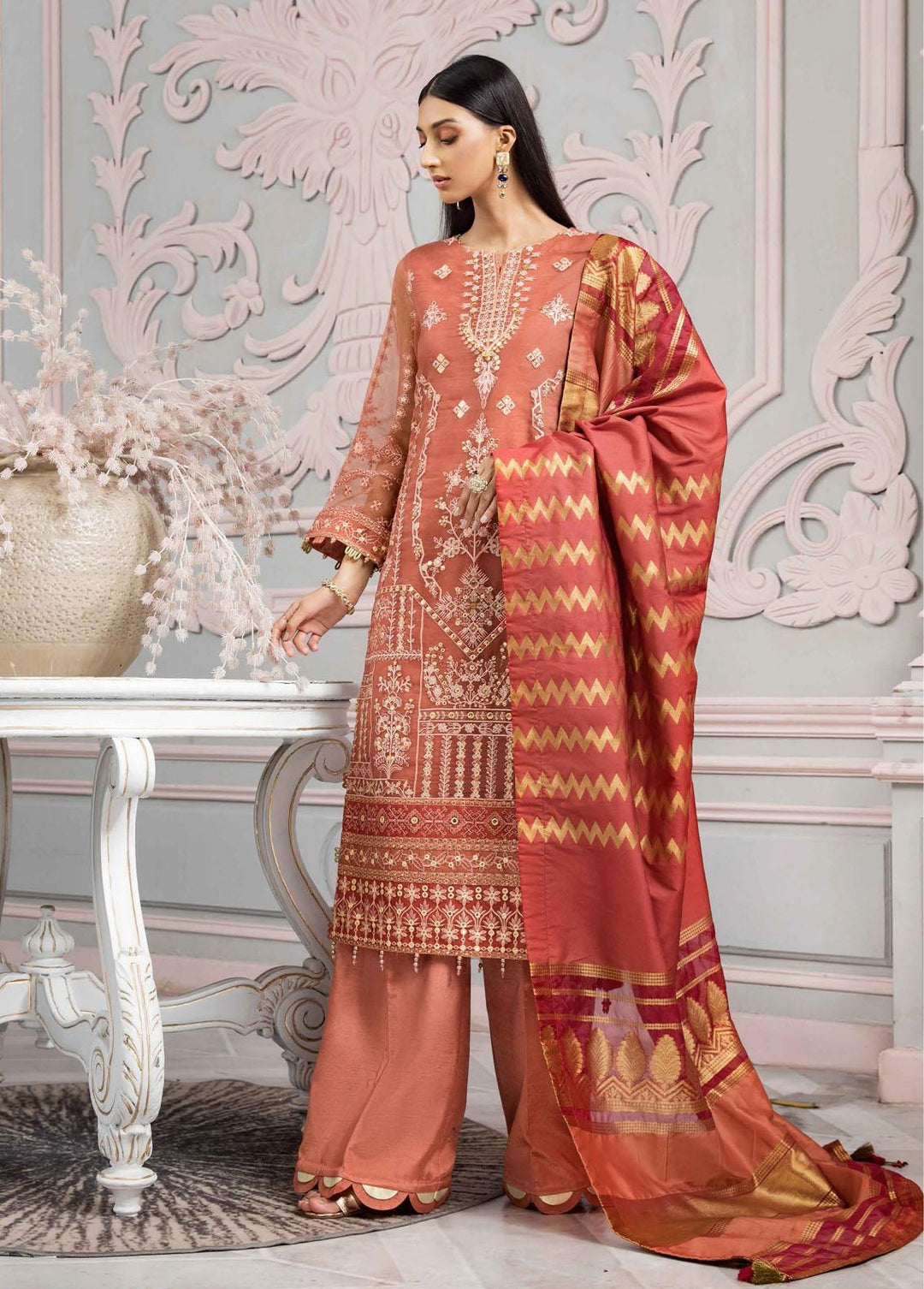 Vasl-e-Meeras By Alizeh Fashion Embroidered Organza Suits Unstitched 3 Piece AFB22VM 02 Naranj - Festive Collection
