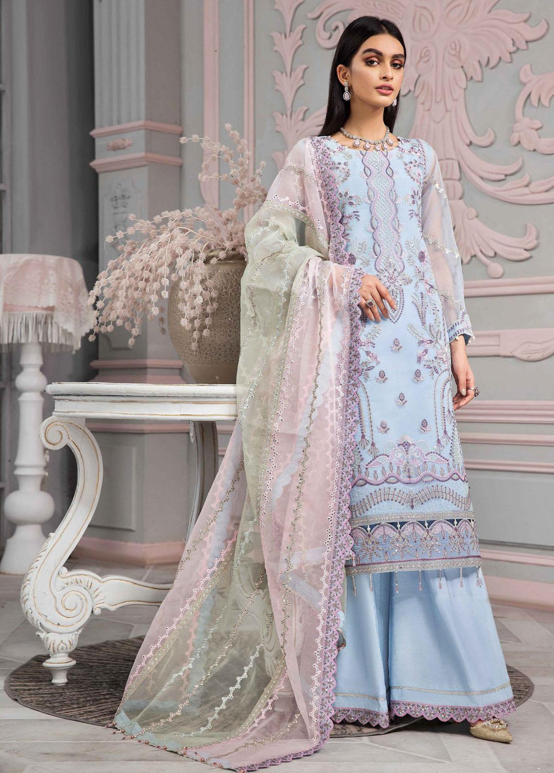 Vasl-e-Meeras By Alizeh Fashion Embroidered Organza Suits Unstitched 3 Piece AFB22VM 06 Neel - Festive Collection