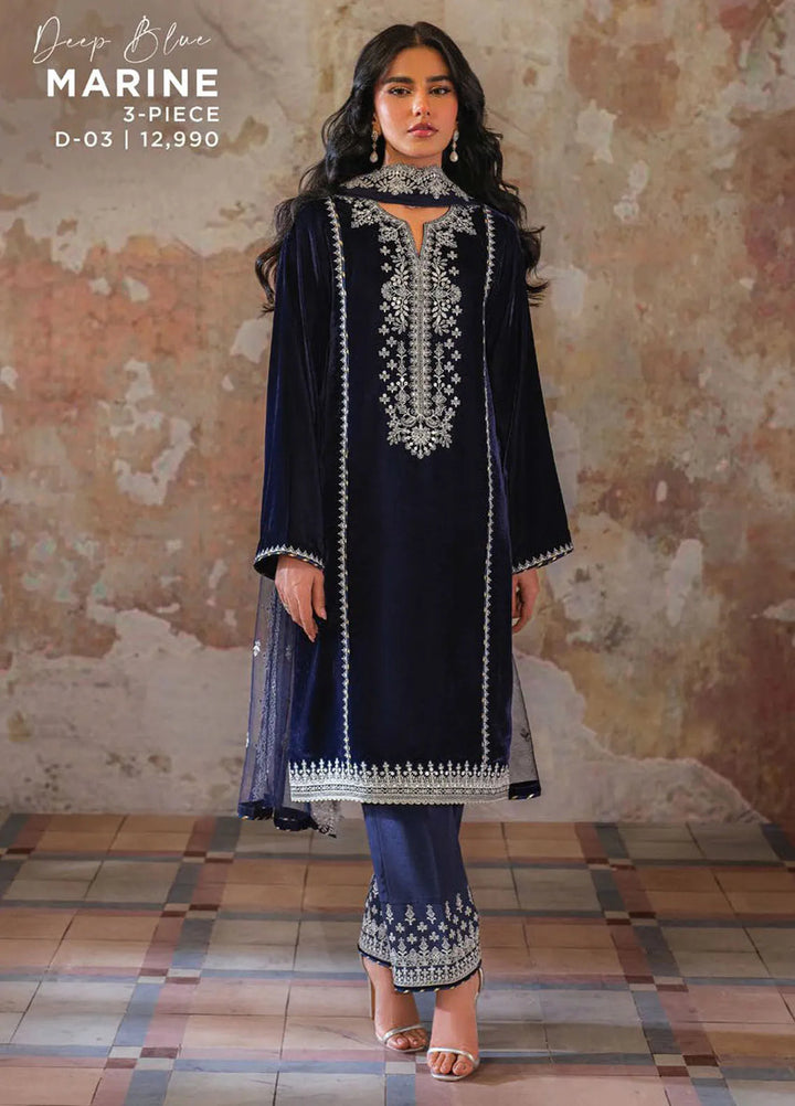 Velmor by Seran Embroidered Velvet Suit Unstitched 3 Piece SRN24VF Marine - Formal Collection