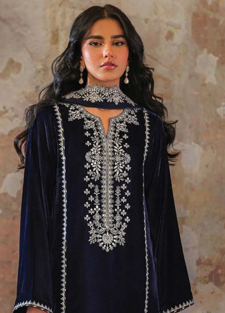 Velmor by Seran Embroidered Velvet Suit Unstitched 3 Piece SRN24VF Marine - Formal Collection