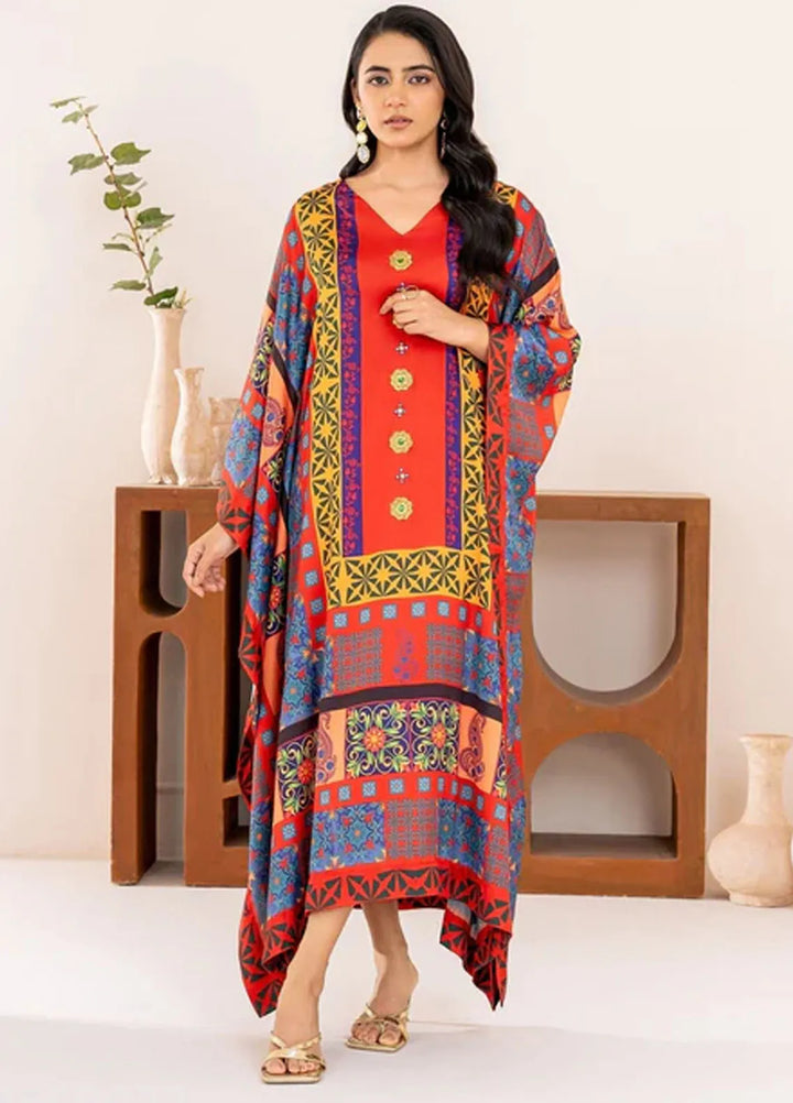 Velora by Stitch Vibes Pret Printed Charmeuse 1 Piece Suit Crimson Elegance Kaftan