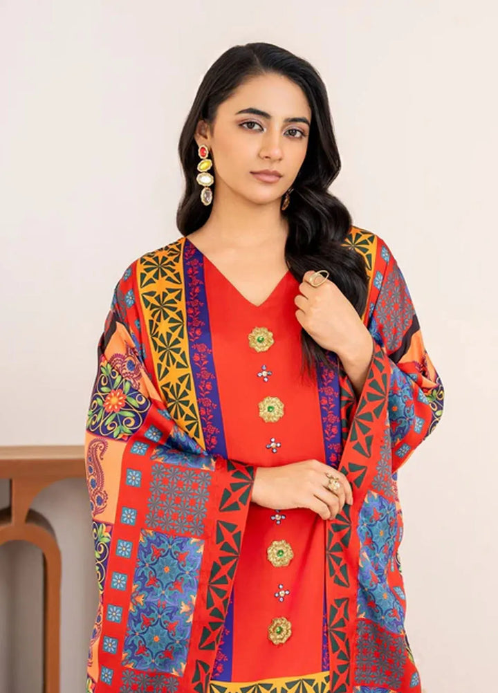 Velora by Stitch Vibes Pret Printed Charmeuse 1 Piece Suit Crimson Elegance Kaftan