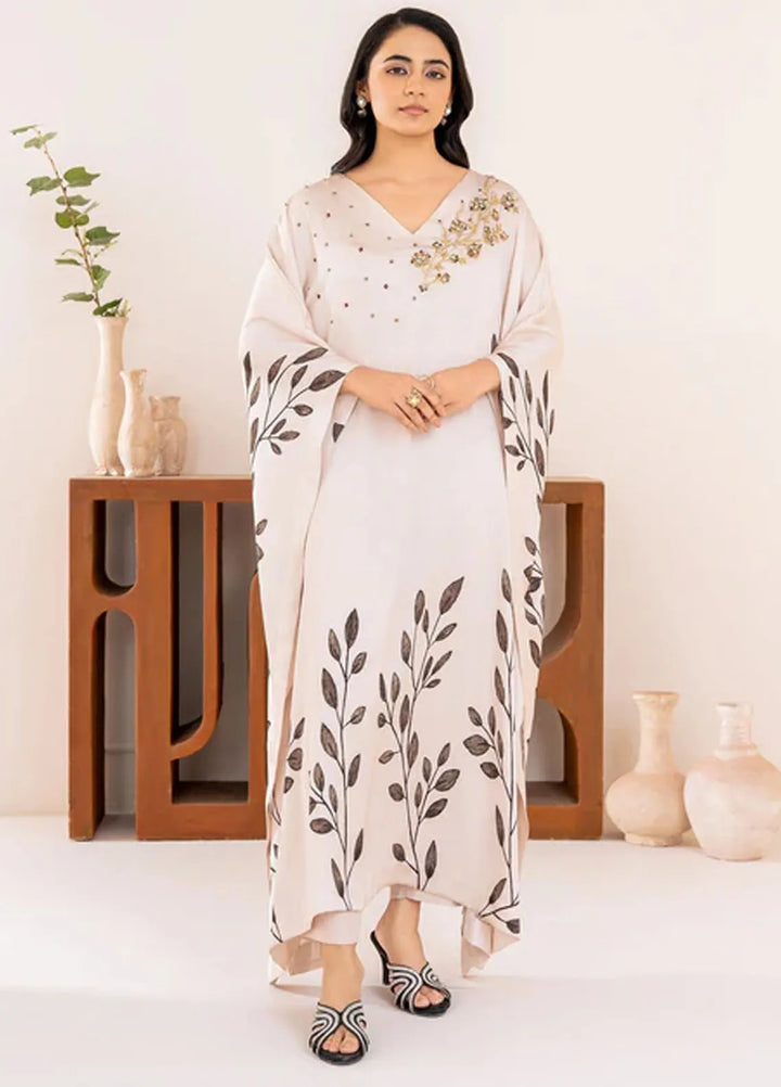 Velora by Stitch Vibes Pret Printed Charmeuse 1 Piece Suit Serene Ivory Kaftan