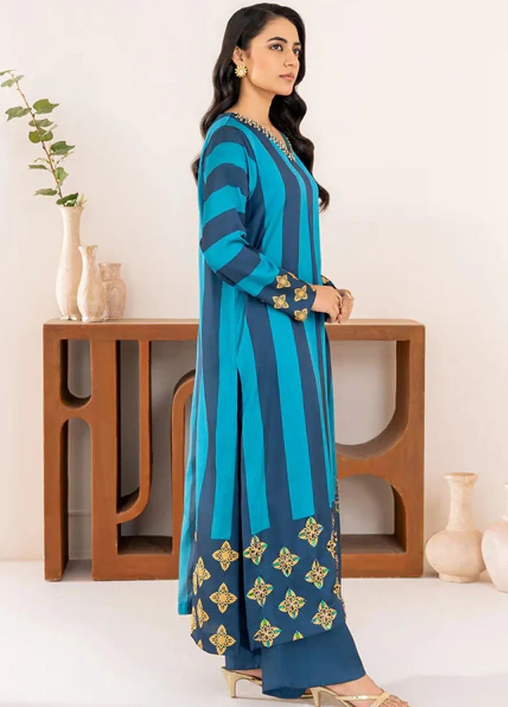 Velora by Stitch Vibes Pret Printed Charmeuse 3 Piece Suit Mystic Blue