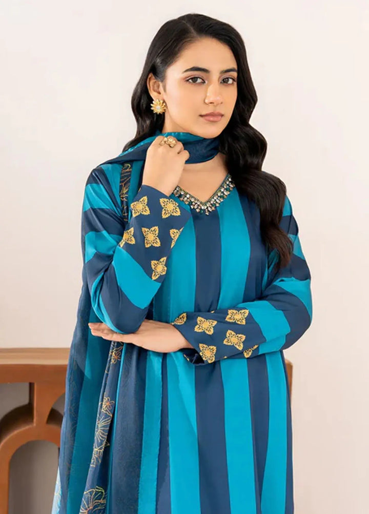 Velora by Stitch Vibes Pret Printed Charmeuse 3 Piece Suit Mystic Blue