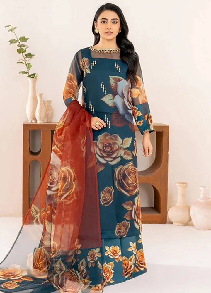 Velora by Stitch Vibes Pret Printed Organza 4 Piece Suit Azure Bloom