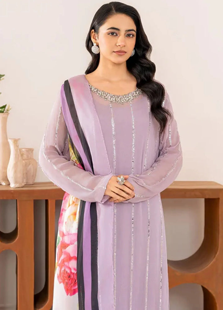 Velora by Stitch Vibes Pret Solid Chiffon 4 Piece Suit Violet Whisper