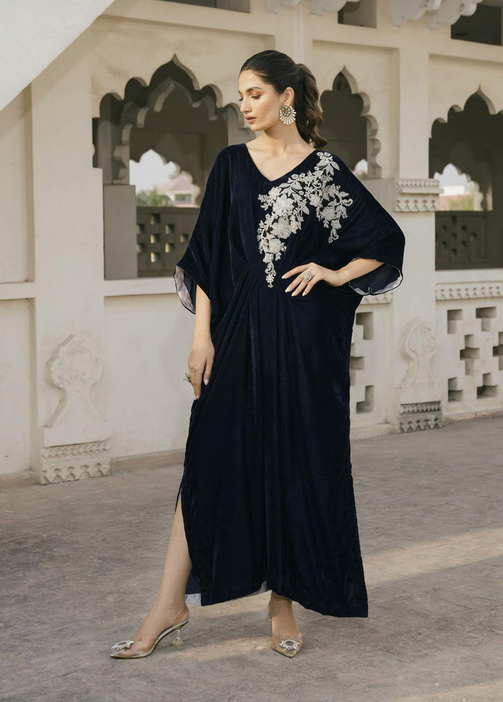 Naayas Pret Embroidered Velvet Kaftan Blue Moose