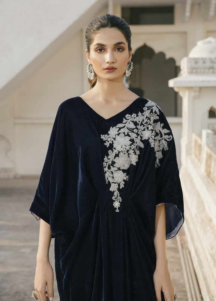 Naayas Pret Embroidered Velvet Kaftan Blue Moose
