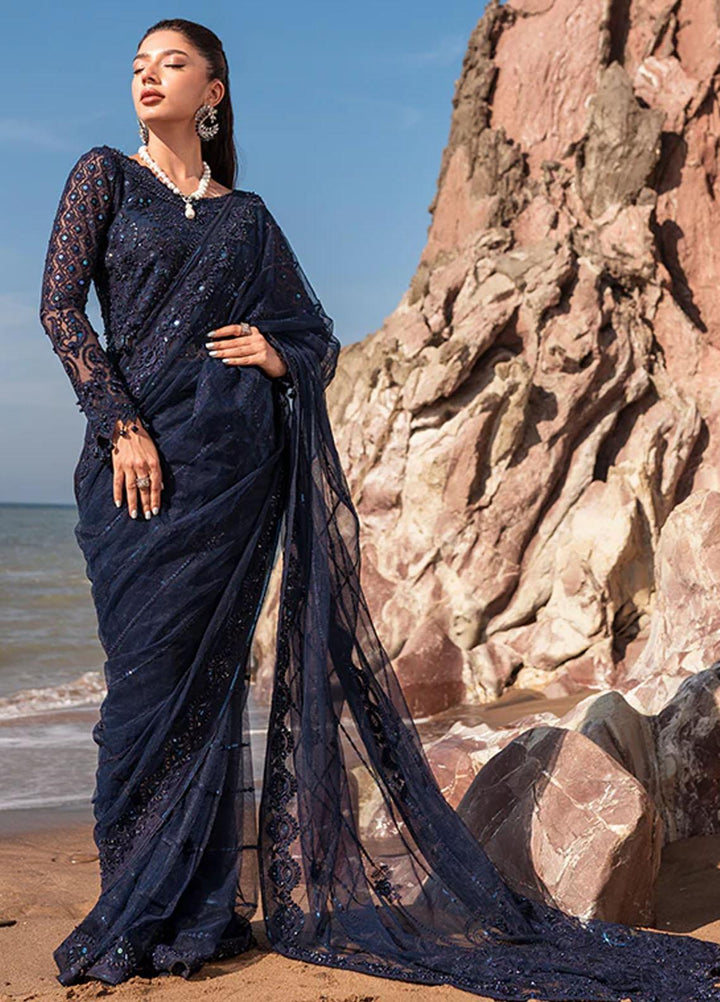Versailles By Muneefa Naz Embroidered Net Unstitched Saree MN22V Elisa - Wedding Collection
