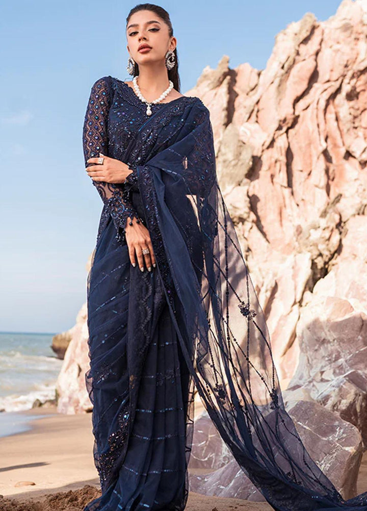 Versailles By Muneefa Naz Embroidered Net Unstitched Saree MN22V Elisa - Wedding Collection