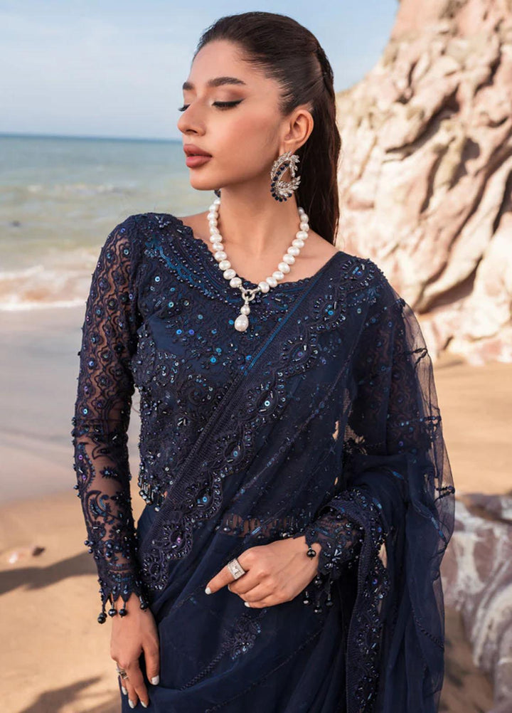 Versailles By Muneefa Naz Embroidered Net Unstitched Saree MN22V Elisa - Wedding Collection