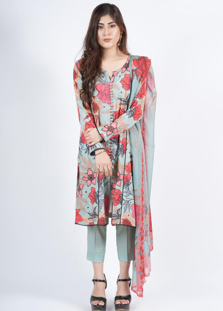 Vibgyor Fashion Printed Silk Suits Unstitched 3 Piece Blostma Sea Green D4-C1-23U - Formal Collection