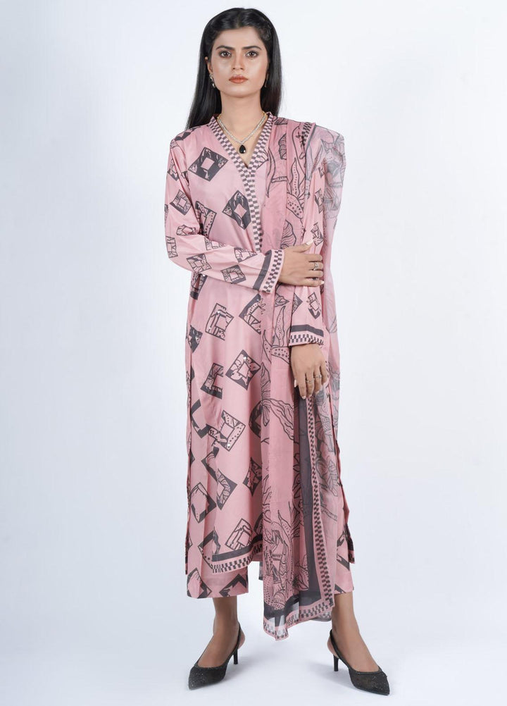 Vibgyor Fashion Printed Silk Suits Unstitched 3 Piece Marvel Tea Pink D5-C1-23U - Formal Collection