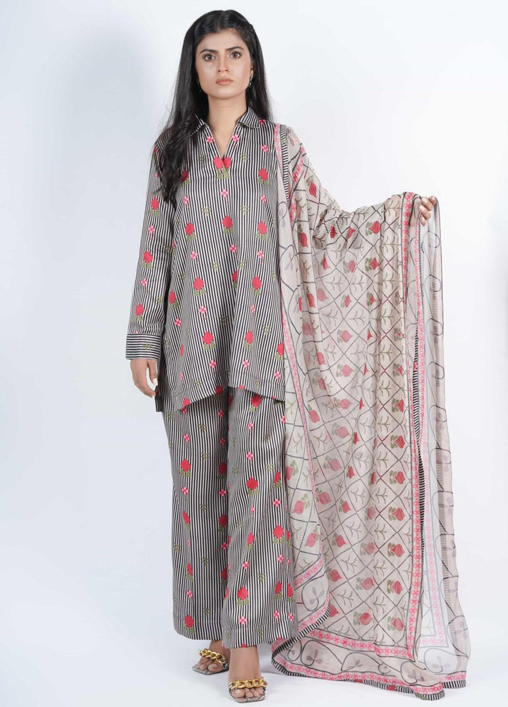 Vibgyor Fashion Printed Corduroy Suits Unstitched 3 Piece Symphonic Black And White D6-23U - Formal Collection