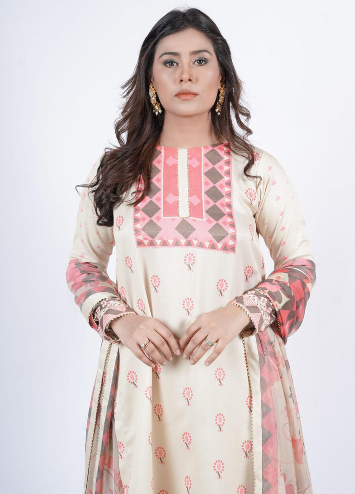 Vibgyor Fashion Printed Corduroy Suits Unstitched 3 Piece Daisy Skin D9-C2-23U - Formal Collection