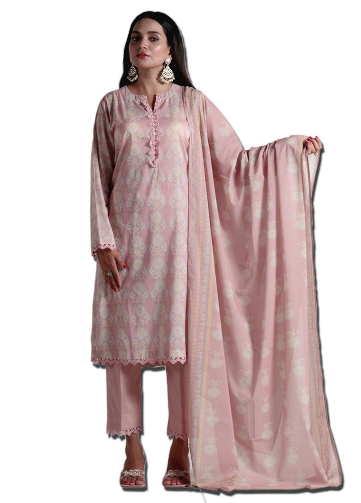 Vibgyor Fashion Printed Lawn Suits Unstitched 3 Piece Ivaan Pink D8-C1-23U - Formal Collection