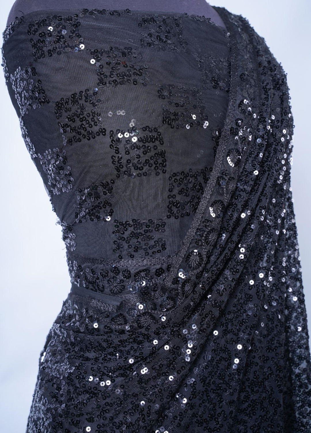 Vibgyor Fashion Embroidered Net  Unstitched Saree S2-C2-23U Sequin Black - Festive Collection