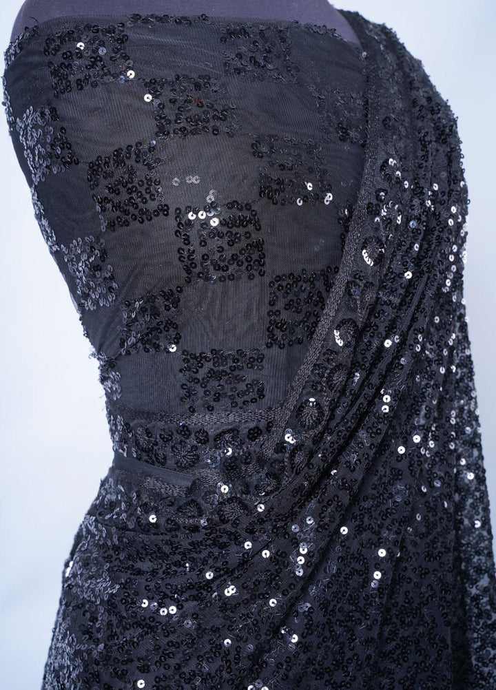 Vibgyor Fashion Embroidered Net  Unstitched Saree S2-C2-23U Sequin Black - Festive Collection