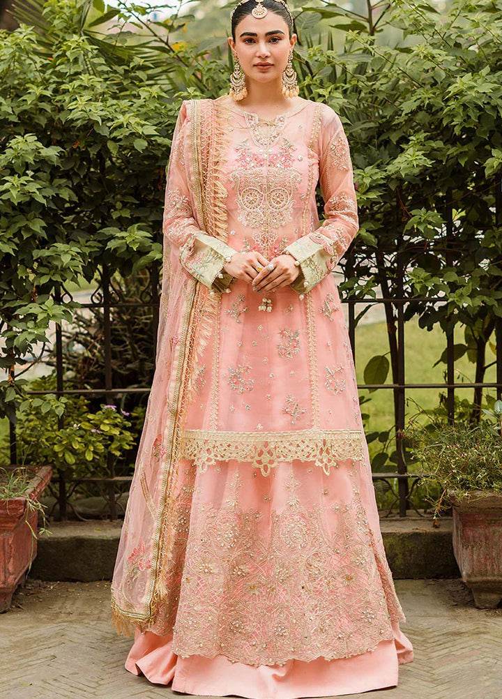 Trousseau By Vitalia Embroidered Net Suits Unstitched 4 Piece VT22T Camellia Pink - Wedding Collection