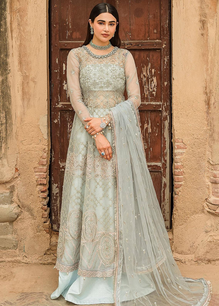 Trousseau By Vitalia Embroidered Organza Suits Unstitched 4 Piece VT22T Cashmere Blue - Wedding Collection