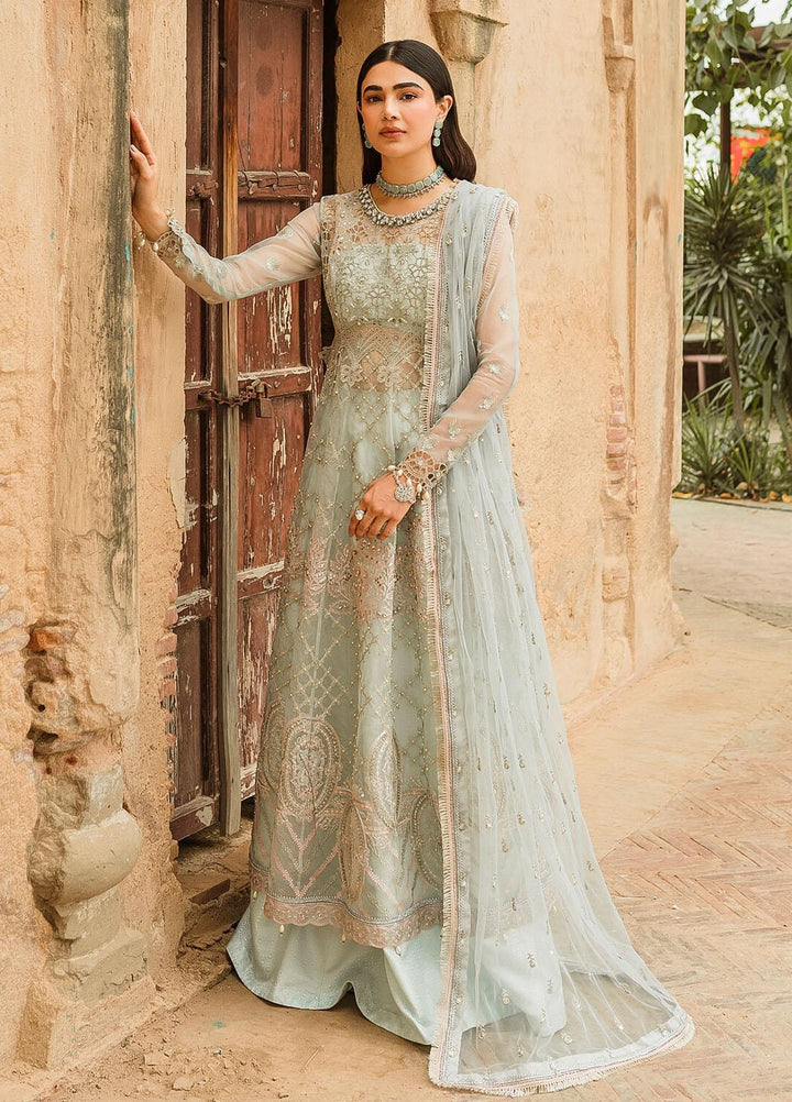 Trousseau By Vitalia Embroidered Organza Suits Unstitched 4 Piece VT22T Cashmere Blue - Wedding Collection