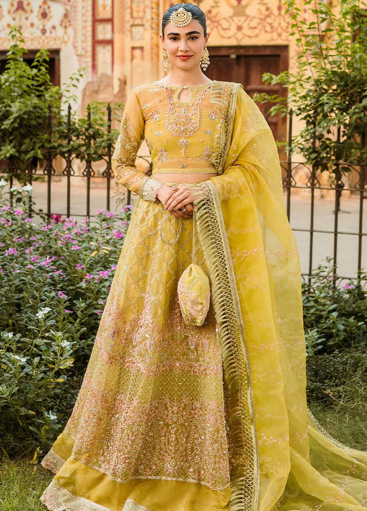Trousseau By Vitalia Embroidered Organza Suits Unstitched 4 Piece VT22T Chartreuse - Wedding Collection