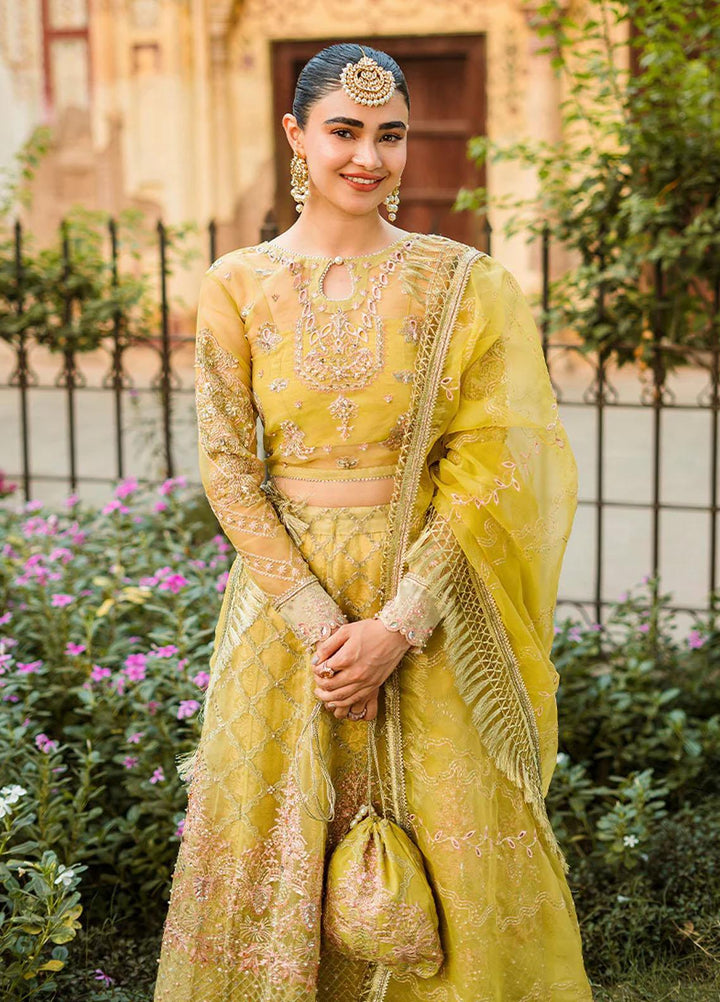 Trousseau By Vitalia Embroidered Organza Suits Unstitched 4 Piece VT22T Chartreuse - Wedding Collection