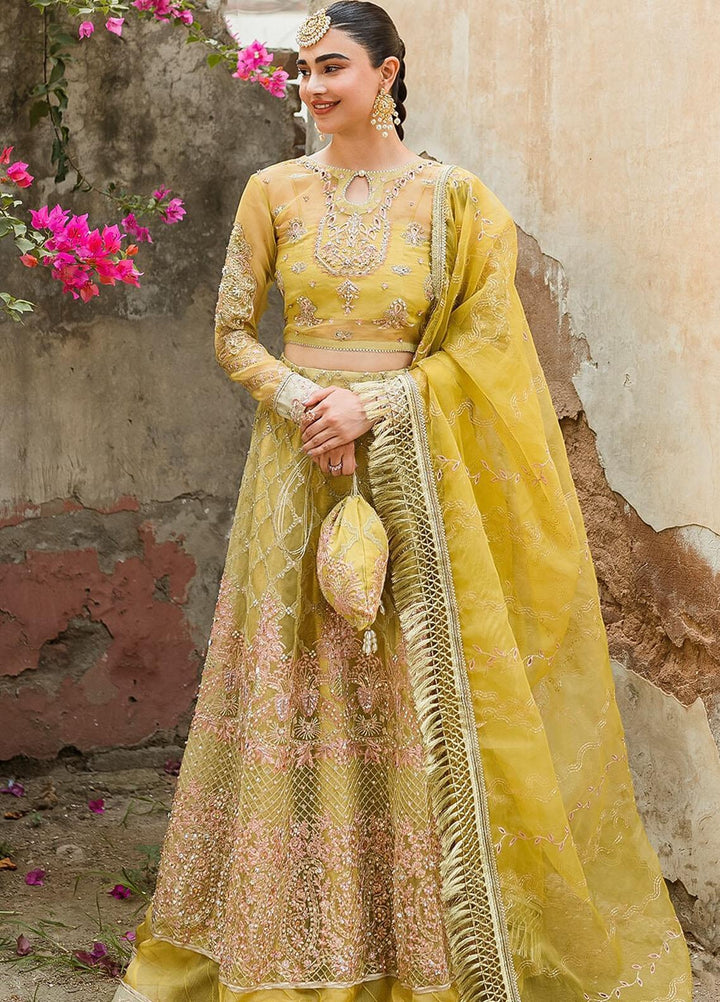 Trousseau By Vitalia Embroidered Organza Suits Unstitched 4 Piece VT22T Chartreuse - Wedding Collection