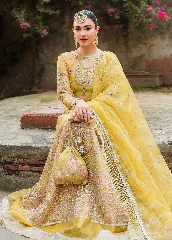 Trousseau By Vitalia Embroidered Organza Suits Unstitched 4 Piece VT22T Chartreuse - Wedding Collection