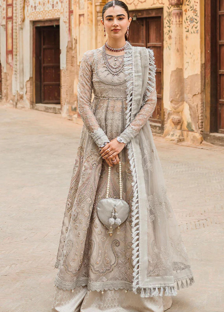 Trousseau By Vitalia Embroidered Organza Suits Unstitched 4 Piece VT22T Dove - Wedding Collection