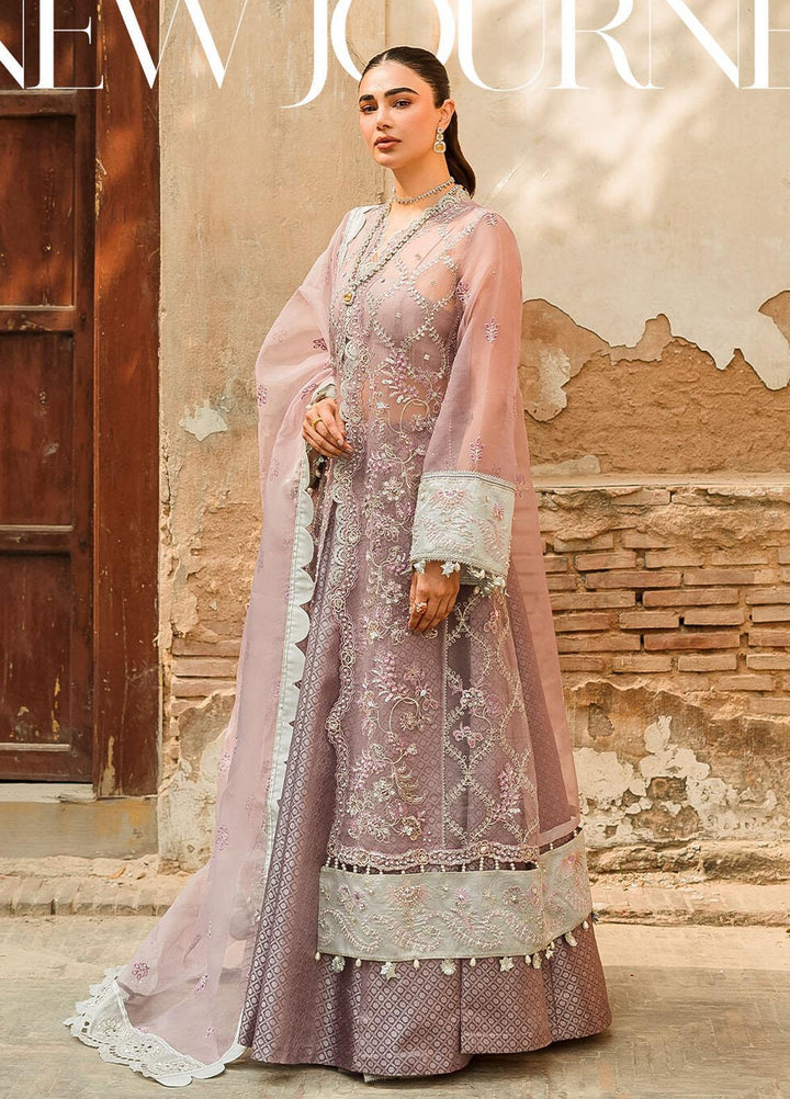 Trousseau By Vitalia Embroidered Organza Suits Unstitched 4 Piece VT22T Heather - Wedding Collection