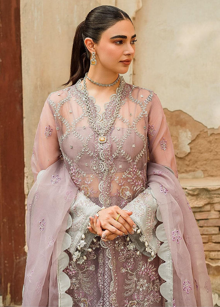 Trousseau By Vitalia Embroidered Organza Suits Unstitched 4 Piece VT22T Heather - Wedding Collection