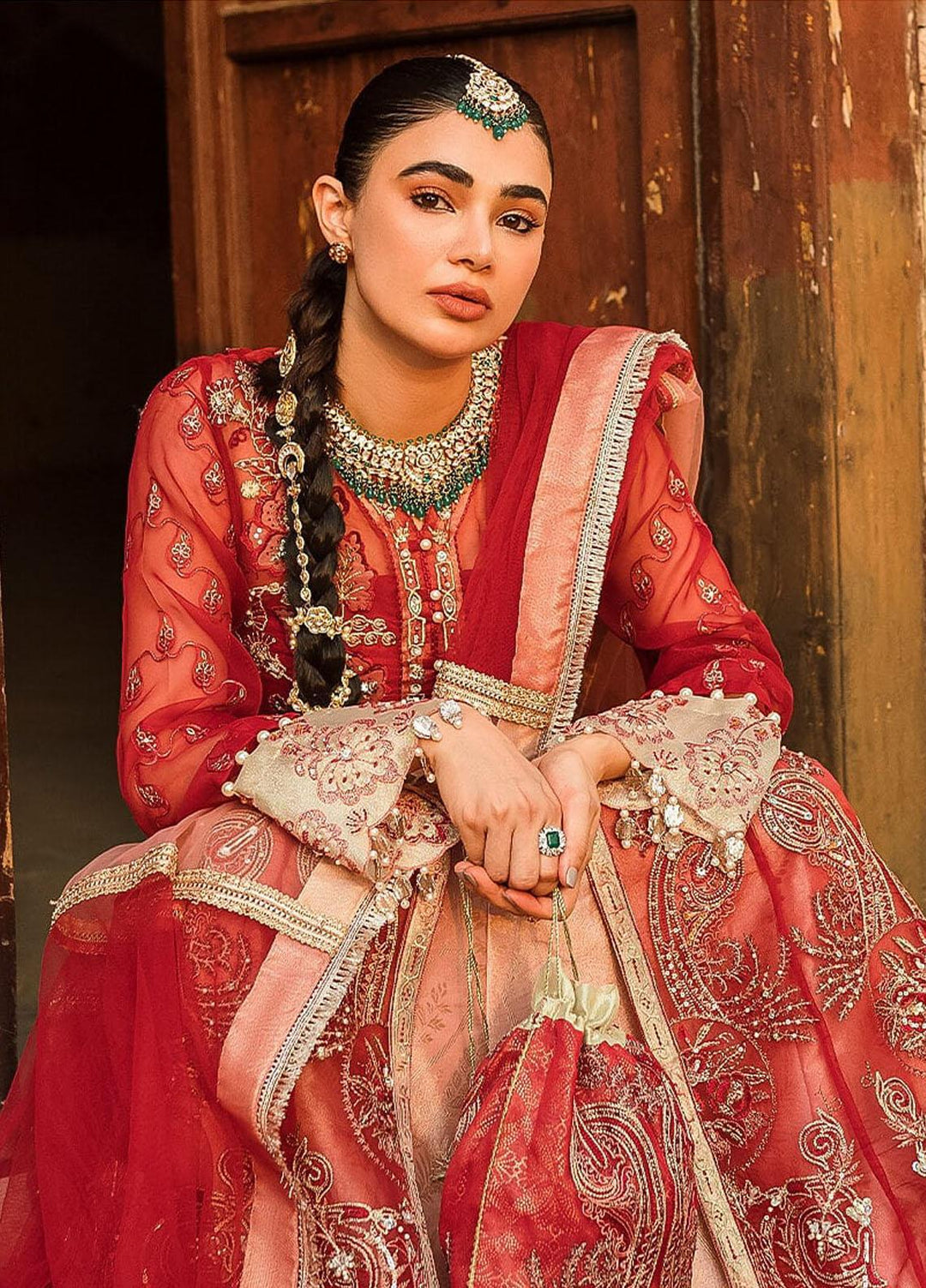 Trousseau By Vitalia Embroidered Organza Suits Unstitched 4 Piece VT22T Mulberry - Wedding Collection