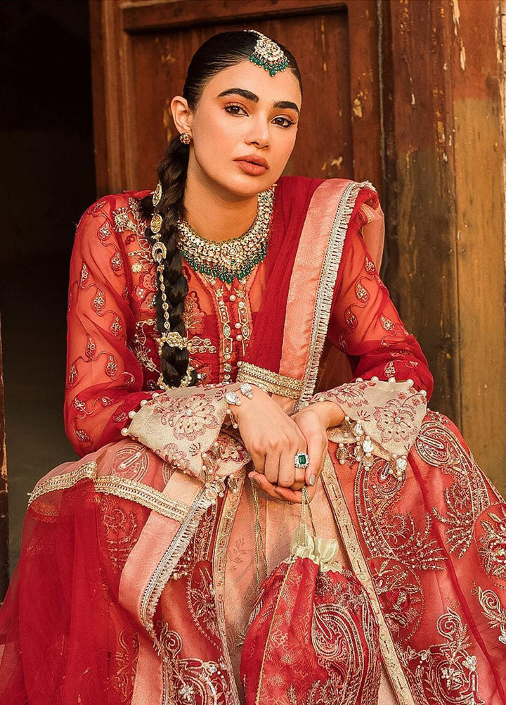 Trousseau By Vitalia Embroidered Organza Suits Unstitched 4 Piece VT22T Mulberry - Wedding Collection