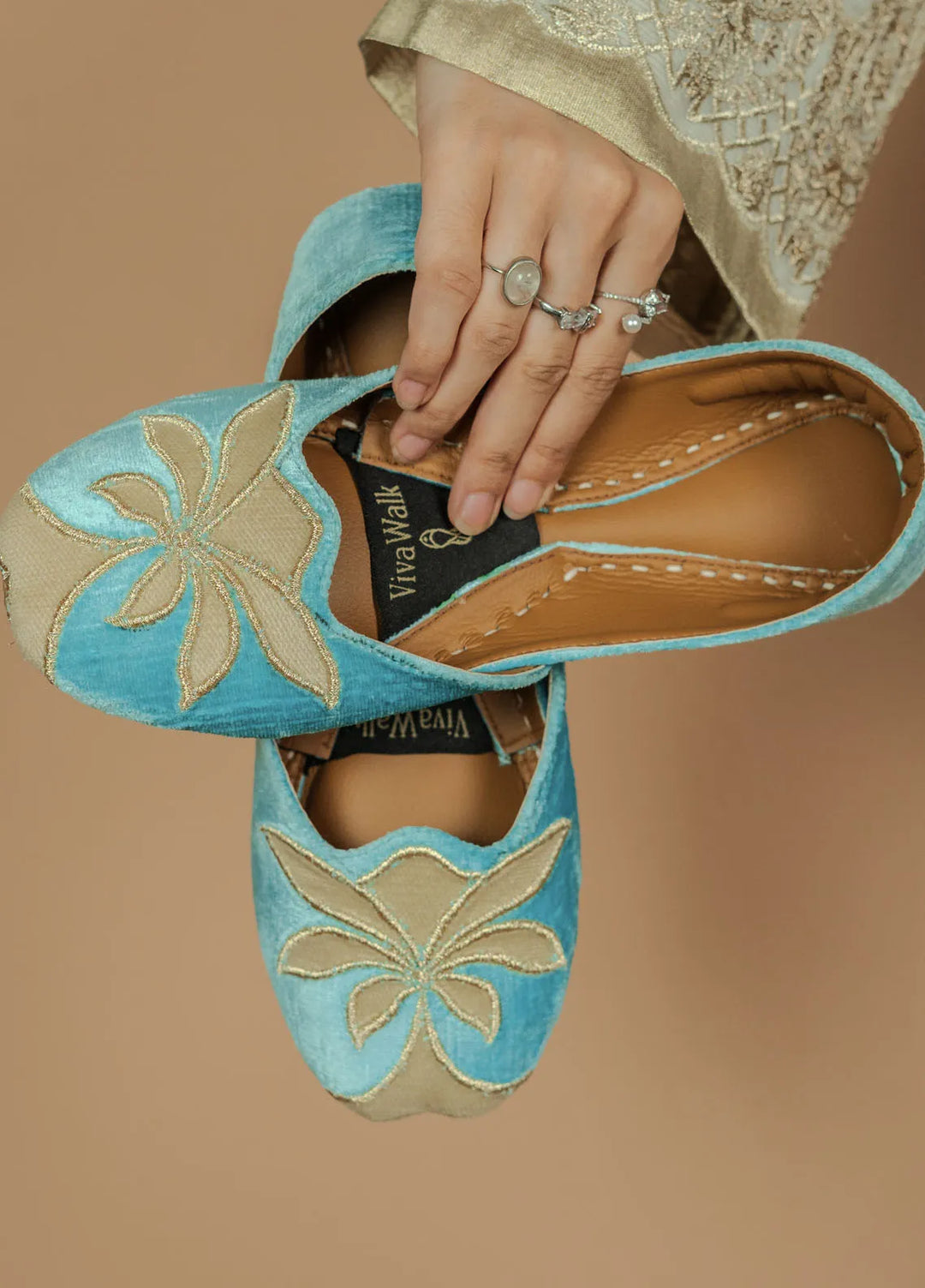 VivaWalk Festive Style Khussa Aqua Bloom