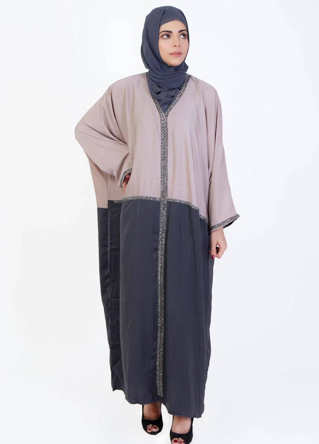 Abaya pk Nida Pret Abaya ABA22VG GREY AND BEIGE STRIPES