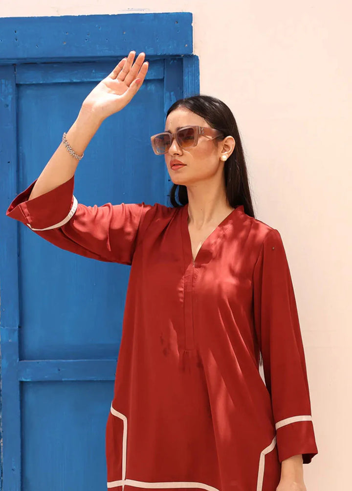 Wearik Pret Casual Georgette 2 Piece Suit Tabasco