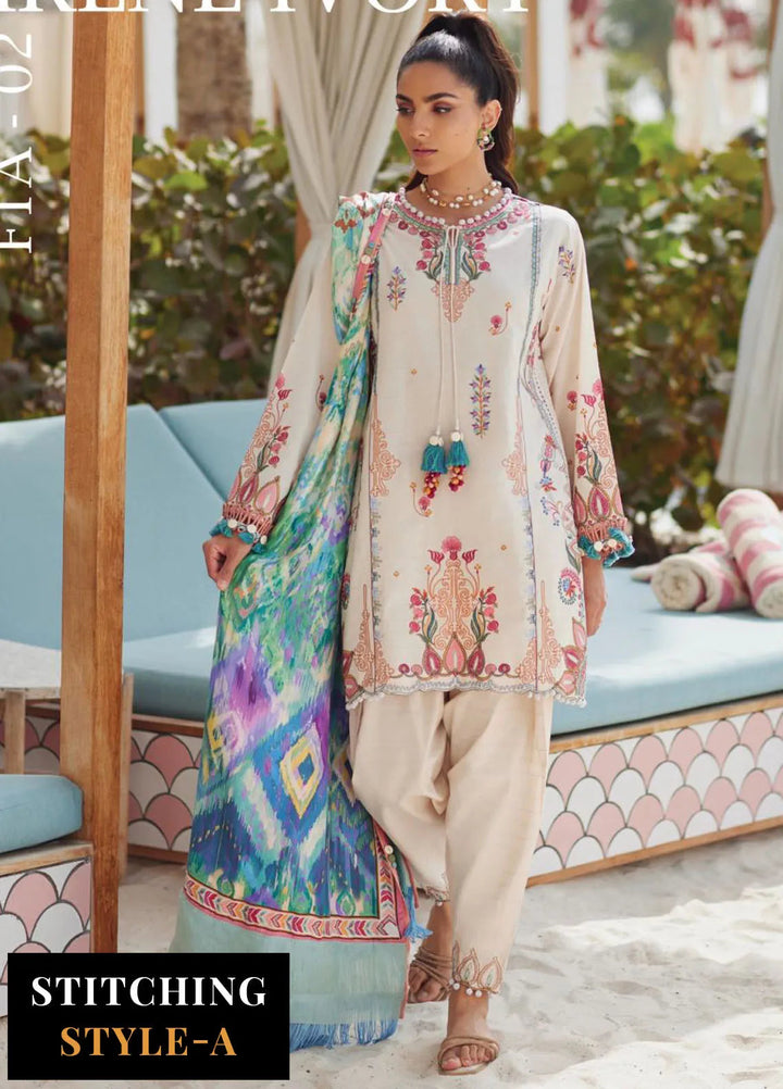Wes by Farah Talib Embroidered Lawn Suits Unstitched 3 Piece FTA25WL FTA-02 Irene Ivory - Luxury Collection