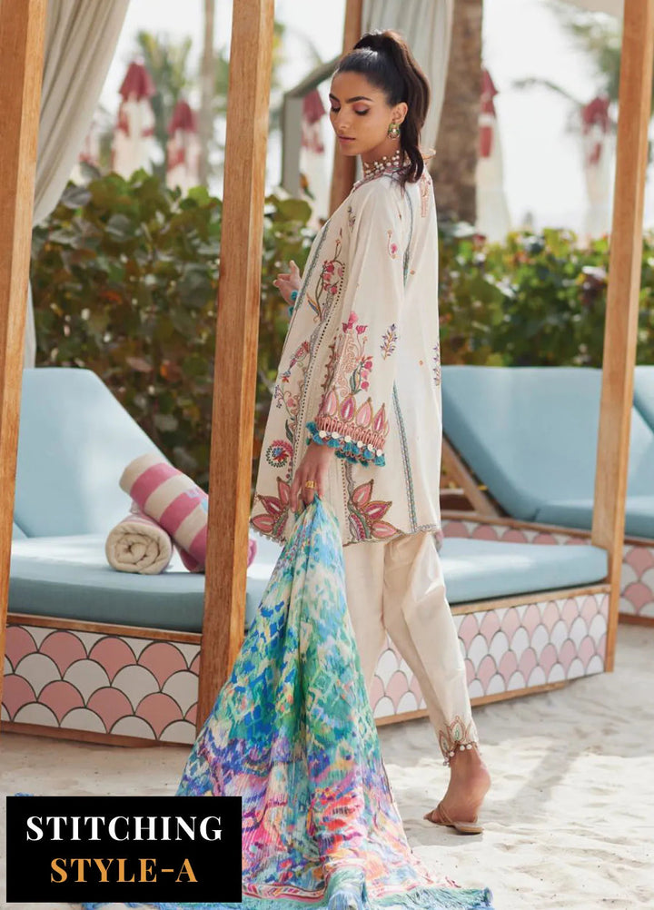 Wes by Farah Talib Embroidered Lawn Suits Unstitched 3 Piece FTA25WL FTA-02 Irene Ivory - Luxury Collection